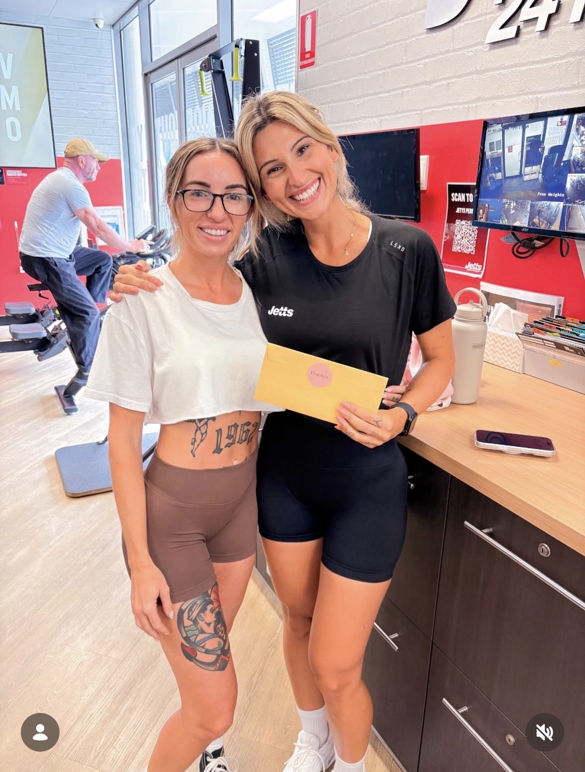 Sonya with a happy client at Jetts Gym